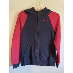 Fox Racing Logo Full Zip Color Block Navy and Pink Hoodie Women's Size Small